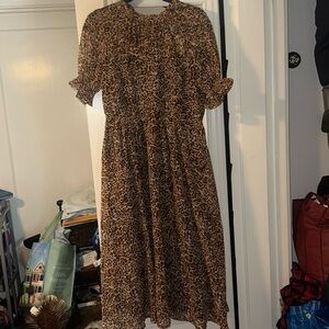 YAS Cheetah Leopard Print Ruffled Sleeves Long Maxi Chiffon Dress L NWT